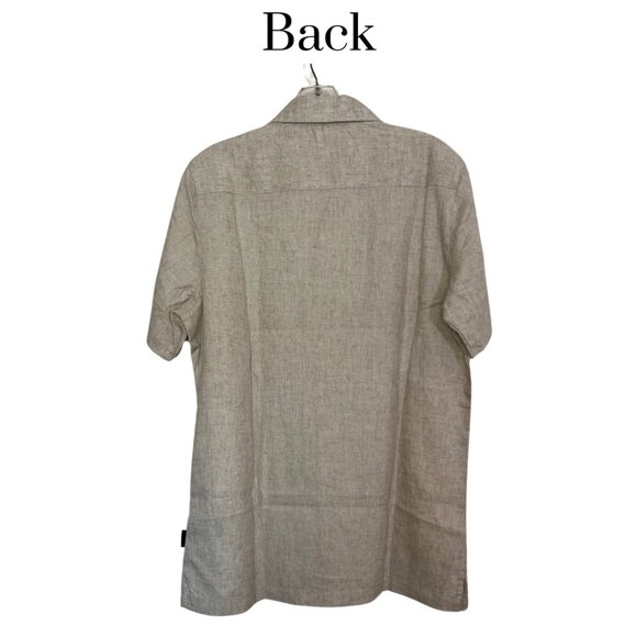 NWT Kenneth Cole men's  button down linen blend short sleeve shirt oatmeal small - Picture 2 of 11